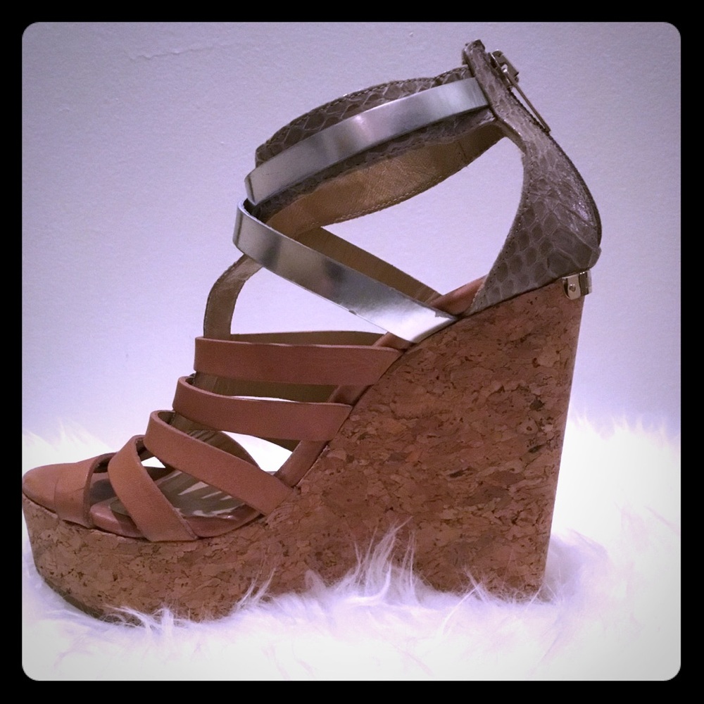 Jimmy Choo Leather & Snakeskin Wedge Cork Sandal